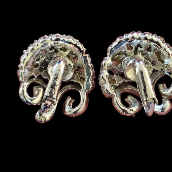 VTG Coro Silver Tone Clip On Earrings Pink AB Stones Aurora Borealis Mod 1960s - Picture 5 of 14